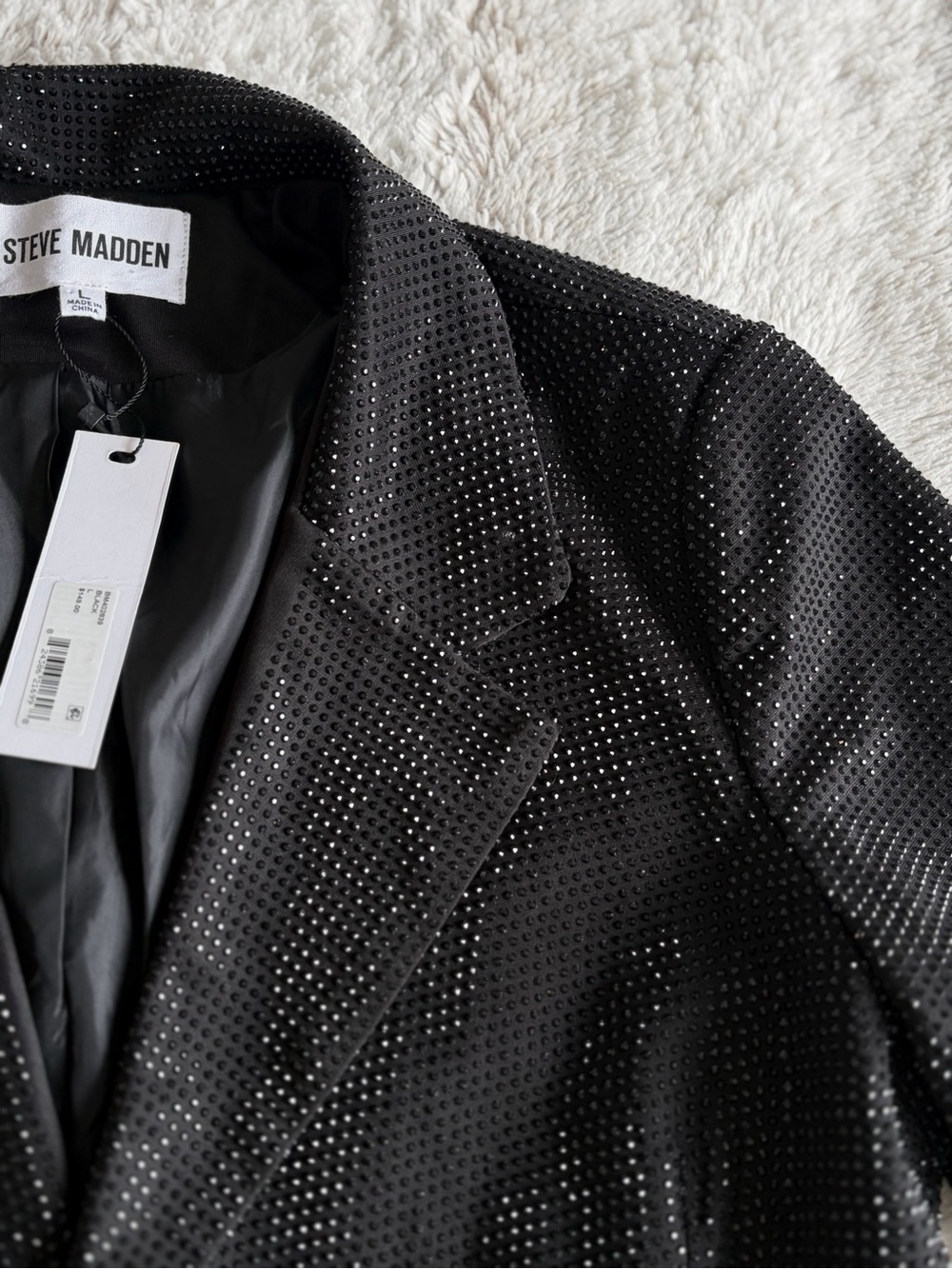 🆕NWT Steve Madden Black Rhinestone Blazer Sparkle Going Out Party Jacket Rock ⭐️